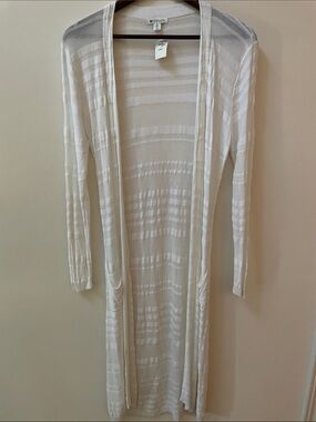 SPANNER Sheer Long Open-Front Cardigan - Ivory White
